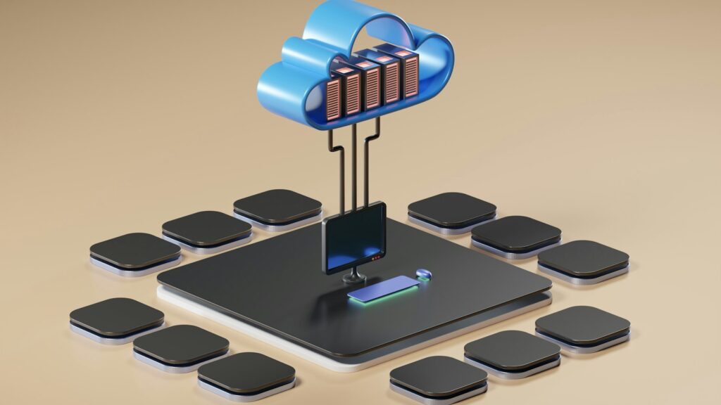Cloud oder Server: 3D-Darstellung eines Cloud-Computing-Konzepts