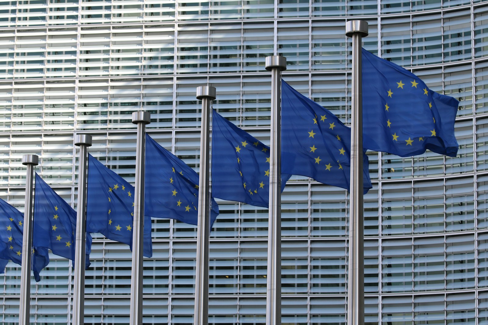 Reihe wehender Europaflaggen